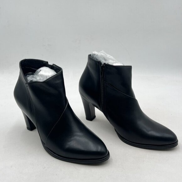 Black Women Chic Chunky Heel Ankle Boots Pointed Toe Side Zipper Prom Party Shoe - Picture 3 of 7